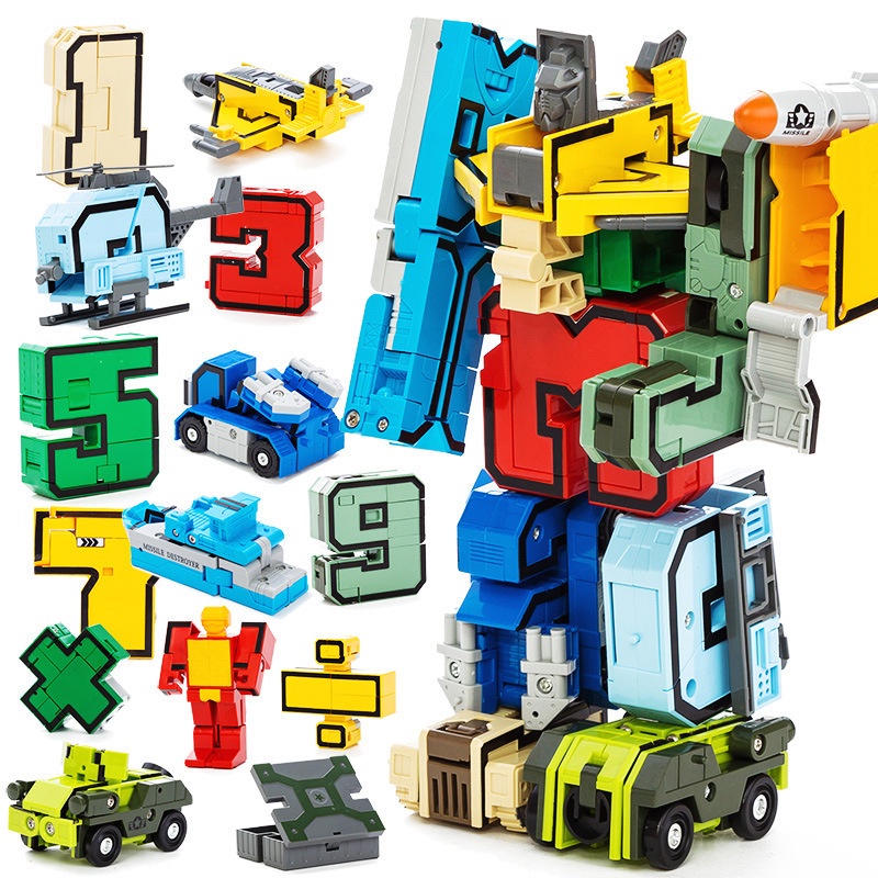 10 Pcs Full Set Number Robot Toy Set DIY Assemble Number Kids Toys Combined Car Robot Tank Boy Toys