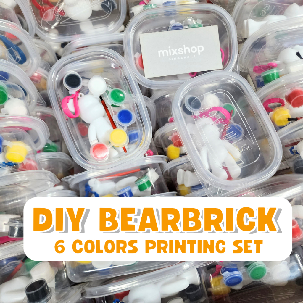 mixshop DIY Fluid Bearbrick Keychain Set Party Gift Children Toys (6 Colors of Painting Set)